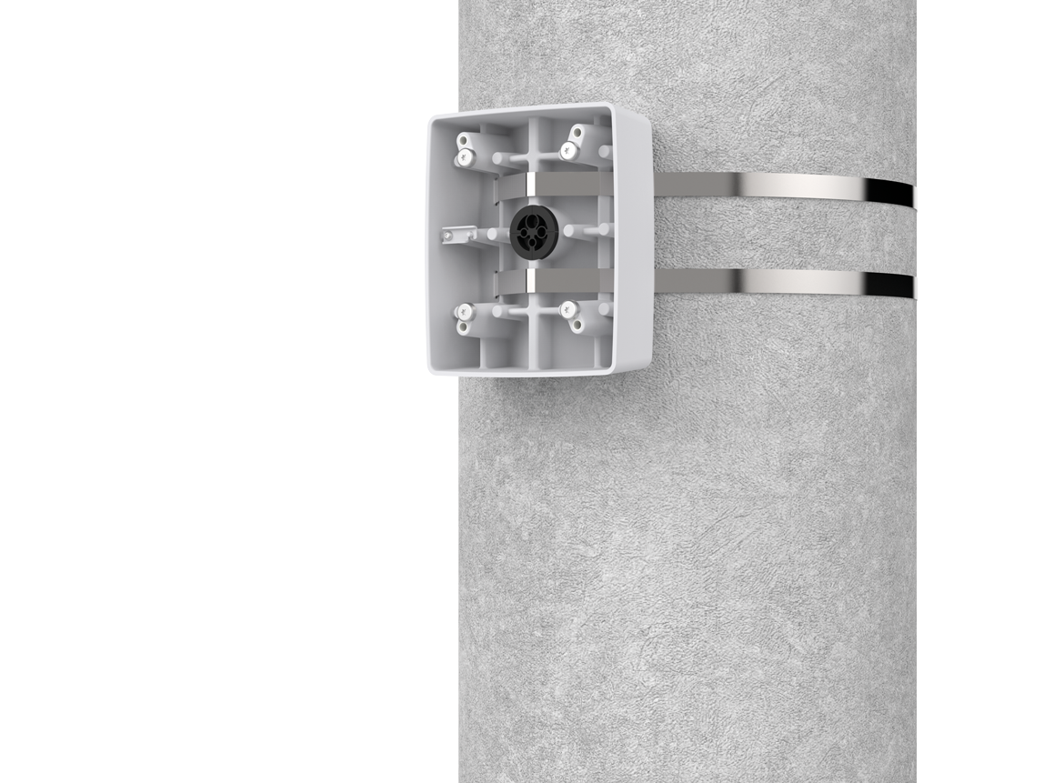 Pole-mounted camera secured with stainless band